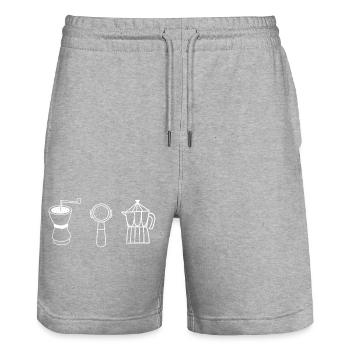 Évolution café  - Short de jogging bio TRAINER Stanley/Stella unisexe - gris chiné - Devant - Nik (191cm) & Marisol (170cm)