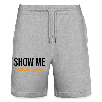Show me ardh ktafak - citation arabe  - Short de jogging bio TRAINER Stanley/Stella unisexe - gris chiné - Devant - Nik (191cm) & Marisol (170cm)
