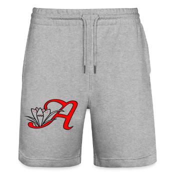 Letter A Initial - Stanley/Stella Trainer Unisex Organic Jogging Shorts - heather grey - Front - Nik (191cm) & Marisol (170cm)