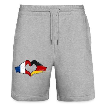 France Germany Flag Heart - Stanley/Stella Trainer Unisex Organic Jogging Shorts - heather grey - Front - Nik (191cm) & Marisol (170cm)