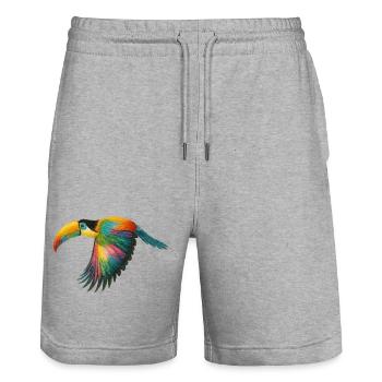 Regenbogen Papagei Muster - Stanley/Stella Unisex Bio Joggingshorts Trainer  - Grau meliert - Vorne - Nik (191cm) & Marisol (170cm)