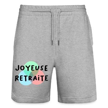 HAPPY RETREAT. RETIREMENT. RETIRED. RETIREMENT - Stanley/Stella Trainer Unisex Organic Jogging Shorts - heather grey - Front - Nik (191cm) & Marisol (170cm)