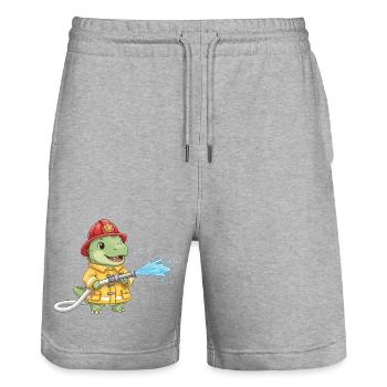 T-Rex Feuerwehr Dinosaurier Kinder Jungen - Stanley/Stella Unisex Bio Joggingshorts Trainer  - Grau meliert - Vorne - Nik (191cm) & Marisol (170cm)
