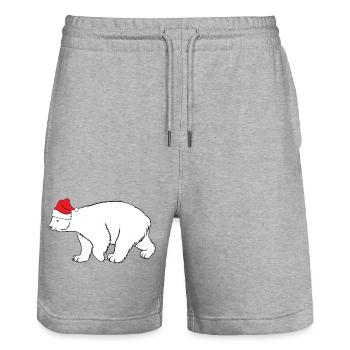 Eisbär mit roter Nikolausmütze Winter Weihnachten  - Stanley/Stella Unisex Bio Joggingshorts Trainer  - Grau meliert - Vorne - Nik (191cm) & Marisol (170cm)