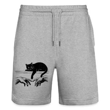 Creation of Adam with a disturbing cat - Stanley/Stella Trainer Unisex Organic Jogging Shorts - heather grey - Front - Nik (191cm) & Marisol (170cm)