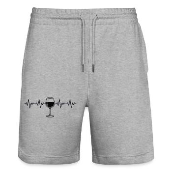 Wine glass, wine drinker, wine, red wine, ECG, heartbeat - Stanley/Stella Trainer Unisex Organic Jogging Shorts - heather grey - Front - Nik (191cm) & Marisol (170cm)