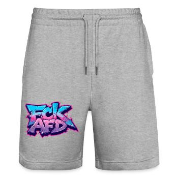 Graffiti Antifa Statement - Stanley/Stella Unisex Bio Joggingshorts Trainer  - Grau meliert - Vorne - Nik (191cm) & Marisol (170cm)