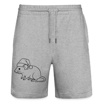 Funny Rat with Santa Hat – Line Art - Stanley/Stella Trainer Unisex Organic Jogging Shorts - heather grey - Front - Nik (191cm) & Marisol (170cm)