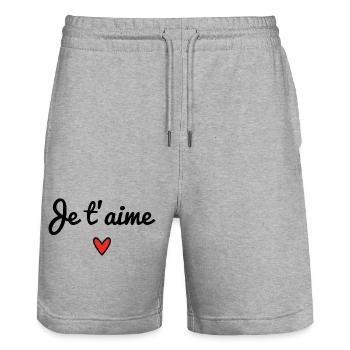 LIEBE. ICH LIEBE DICH. HERZ. ALLES GUTE ZUM GEBURTSTAG. - Stanley/Stella Unisex Bio Joggingshorts Trainer  - Grau meliert - Vorne - Nik (191cm) & Marisol (170cm)