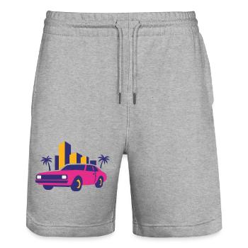 Retro Neon Skyline Limousine - Stanley/Stella Trainer Unisex Organic Jogging Shorts - heather grey - Front - Nik (191cm) & Marisol (170cm)