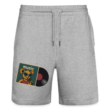 Musik Maus mit Mikrofon und Schallplatte - Stanley/Stella Unisex Bio Joggingshorts Trainer  - Grau meliert - Vorne - Nik (191cm) & Marisol (170cm)