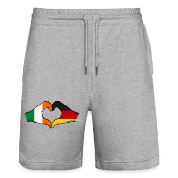 Ireland Germany Flag Hands Heart Shape Used - Stanley/Stella Trainer Unisex Organic Jogging Shorts - heather grey - Front - Nik (191cm) & Marisol (170cm)