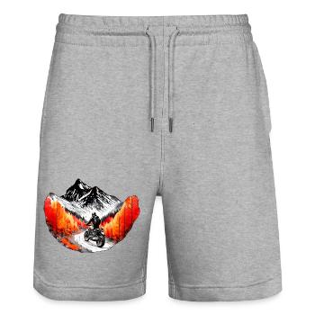 Motorcyclists in the mountains in autumn - Stanley/Stella Trainer Unisex Organic Jogging Shorts - heather grey - Front - Nik (191cm) & Marisol (170cm)