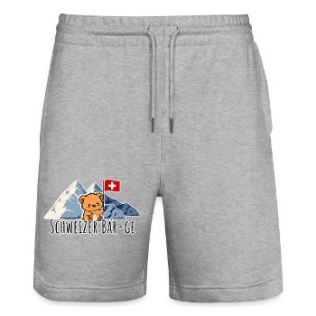 Zuckriger Schweizer Bär mit Schweizer Flagge, süß! - Stanley/Stella Unisex Bio Joggingshorts Trainer  - Grau meliert - Vorne - Nik (191cm) & Marisol (170cm)