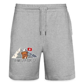 Niedlicher Schweizer Bär mit Schweizer Flagge süß! - Stanley/Stella Unisex Bio Joggingshorts Trainer  - Grau meliert - Vorne - Nik (191cm) & Marisol (170cm)