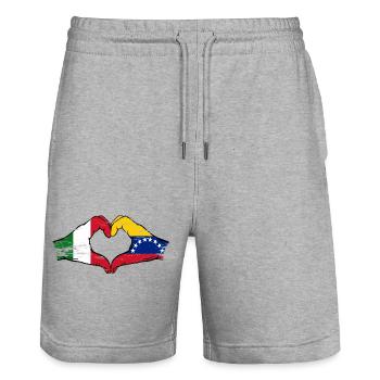 Italy Venezuela flag heart used - Stanley/Stella Trainer Unisex Organic Jogging Shorts - heather grey - Front - Nik (191cm) & Marisol (170cm)