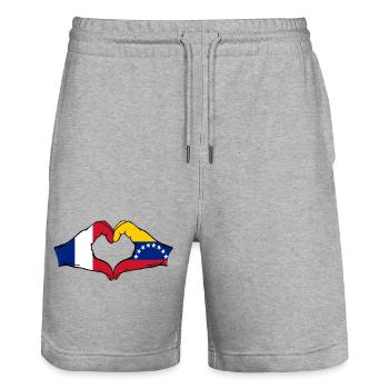 Frankreich Venezuela Flagge Hände Herzform - Stanley/Stella Unisex Bio Joggingshorts Trainer  - Grau meliert - Vorne - Nik (191cm) & Marisol (170cm)