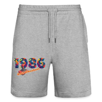 Vintage 1986 – Joystick rétro – Cool old school - Short de jogging bio TRAINER Stanley/Stella unisexe - gris chiné - Devant - Nik (191cm) & Marisol (170cm)