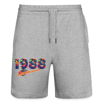 1988 – Classic Gaming Retro Design - Stanley/Stella Trainer Unisex Organic Jogging Shorts - heather grey - Front - Nik (191cm) & Marisol (170cm)