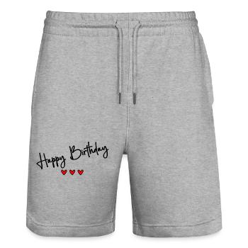 HAPPY BIRTHDAY. CHRISTMAS. YEAR. ANNIVERSARY - Stanley/Stella Trainer Unisex Organic Jogging Shorts - heather grey - Front - Nik (191cm) & Marisol (170cm)