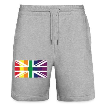 Rainbow Union Jack Pride - UK Flag LGBTQ+ Design - Stanley/Stella Trainer Unisex Organic Jogging Shorts - heather grey - Front - Nik (191cm) & Marisol (170cm)
