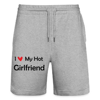Herz-Schriftzug mit rotem Herz - Stanley/Stella Unisex Bio Joggingshorts Trainer  - Grau meliert - Vorne - Nik (191cm) & Marisol (170cm)