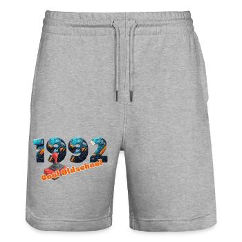 1992 – Retro Digital Transition - Stanley/Stella Trainer Unisex Organic Jogging Shorts - heather grey - Front - Nik (191cm) & Marisol (170cm)