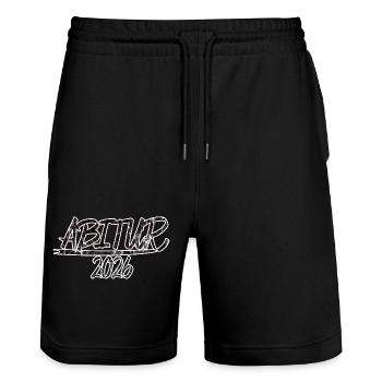 Abitur 2026 - Stanley/Stella Unisex Bio Joggingshorts Trainer  - Schwarz - Vorne - Nik (191cm) & Marisol (170cm)