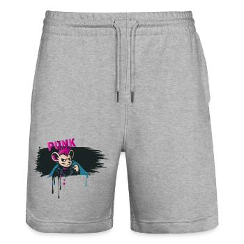 Punk Mouse with Mohawk and Leather Jacket - Stanley/Stella Trainer Unisex Organic Jogging Shorts - heather grey - Front - Nik (191cm) & Marisol (170cm)