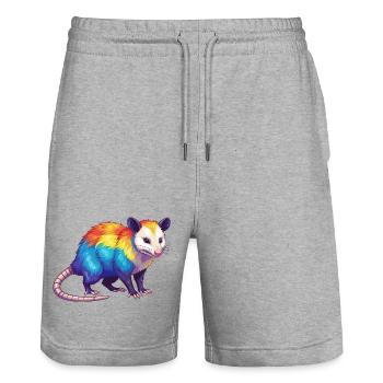 Buntes Opossum-Regenbogen-Pop-Art-Aquarell - Stanley/Stella Unisex Bio Joggingshorts Trainer  - Grau meliert - Vorne - Nik (191cm) & Marisol (170cm)