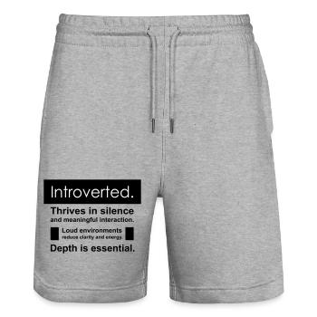 Introvert - Stanley/Stella Trainer Unisex Organic Jogging Shorts - heather grey - Front - Nik (191cm) & Marisol (170cm)