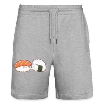Kawaii Sushi Umarmung Liebe Valentinstag Sushi Hug - Stanley/Stella Unisex Bio Joggingshorts Trainer  - Grau meliert - Vorne - Nik (191cm) & Marisol (170cm)