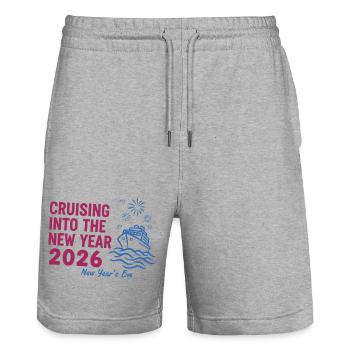 Cruising Into The New Year 2026 New Year's Eve - Stanley/Stella Trainer Unisex Organic Jogging Shorts - heather grey - Front - Nik (191cm) & Marisol (170cm)