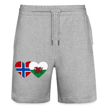 Cœur du drapeau du Pays de Galles de Norvège - Short de jogging bio TRAINER Stanley/Stella unisexe - gris chiné - Devant - Nik (191cm) & Marisol (170cm)