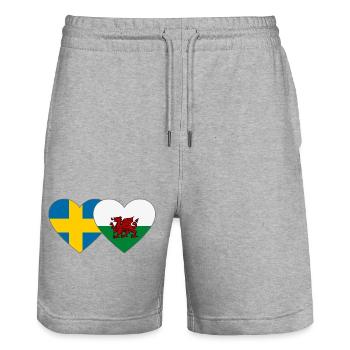 Schweden Wales Flagge Herz - Stanley/Stella Unisex Bio Joggingshorts Trainer  - Grau meliert - Vorne - Nik (191cm) & Marisol (170cm)