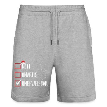 Santa Claus Christmas Time Naughty Christmas - Stanley/Stella Trainer Unisex Organic Jogging Shorts - heather grey - Front - Nik (191cm) & Marisol (170cm)