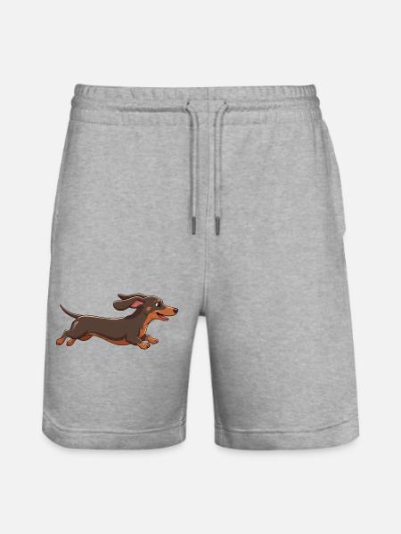 Cheerful Dachshund Running Cartoon Fun - Stanley/Stella Trainer Unisex Organic Jogging Shorts - heather grey