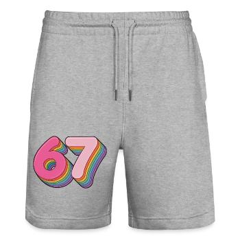 67 - Funny Six Seven T-Shirt - Stanley/Stella Unisex Bio Joggingshorts Trainer  - Grau meliert - Vorne - Nik (191cm) & Marisol (170cm)