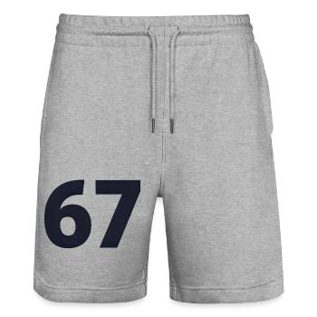 6 7 – Flämische Jugendwortgestaltung - Stanley/Stella Unisex Bio Joggingshorts Trainer  - Grau meliert - Vorne - Nik (191cm) & Marisol (170cm)
