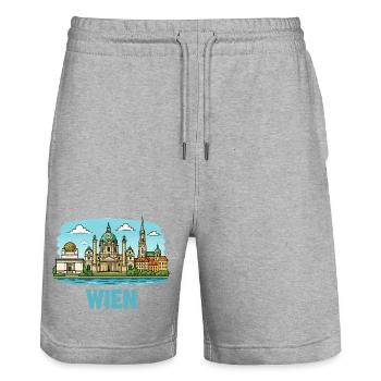 Vienna Panorama: Historic Skyline - Stanley/Stella Trainer Unisex Organic Jogging Shorts - heather grey - Front - Nik (191cm) & Marisol (170cm)