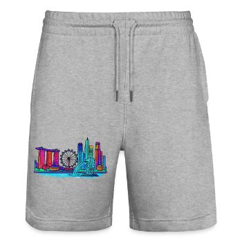 Skyline de Singapour - Short de jogging bio TRAINER Stanley/Stella unisexe - gris chiné - Devant - Nik (191cm) & Marisol (170cm)