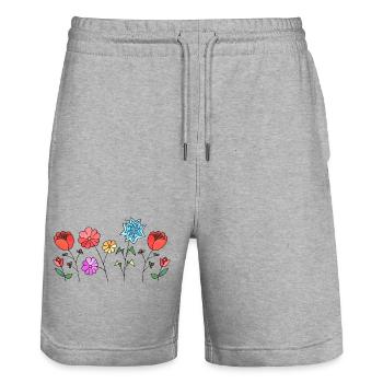 Blumen - Stanley/Stella Unisex Bio Joggingshorts Trainer  - Grau meliert - Vorne - Nik (191cm) & Marisol (170cm)