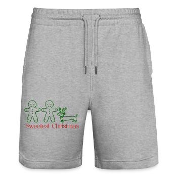 Christmas–Gingerbread Couple & Dachshund (green) - Stanley/Stella Trainer Unisex Organic Jogging Shorts - heather grey - Front - Nik (191cm) & Marisol (170cm)