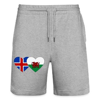 Iceland Wales Flag Heart - Stanley/Stella Trainer Unisex Organic Jogging Shorts - heather grey - Front - Nik (191cm) & Marisol (170cm)