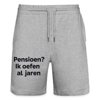 Ruhestand? Ich übe seit Jahren – Flemish Humor Print - Stanley/Stella Unisex Bio Joggingshorts Trainer  - Grau meliert - Vorne - Nik (191cm) & Marisol (170cm)