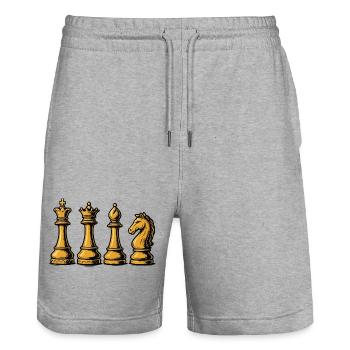 Pièces royales d’échecs vintage - Short de jogging bio TRAINER Stanley/Stella unisexe - gris chiné - Devant - Nik (191cm) & Marisol (170cm)