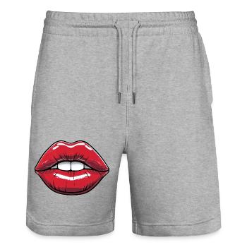 Kussmund Comic-Style Lippe Rot - Stanley/Stella Unisex Bio Joggingshorts Trainer  - Grau meliert - Vorne - Nik (191cm) & Marisol (170cm)