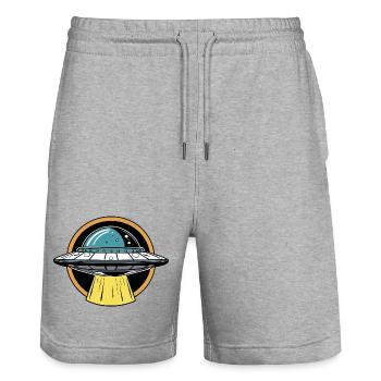 UFO-Lichtstrahl Cartoon - Stanley/Stella Unisex Bio Joggingshorts Trainer  - Grau meliert - Vorne - Nik (191cm) & Marisol (170cm)
