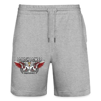 Polnische Kraft – Husaria Gym Beast - Stanley/Stella Unisex Bio Joggingshorts Trainer  - Grau meliert - Vorne - Nik (191cm) & Marisol (170cm)
