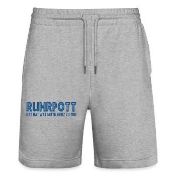 Ruhrpott - Ça hat wat mittn Herz zu tun - Short de jogging bio TRAINER Stanley/Stella unisexe - gris chiné - Devant - Nik (191cm) & Marisol (170cm)